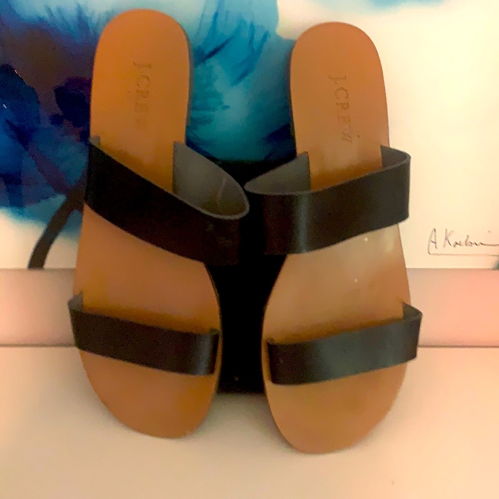 Sz 8 j crew black leather sandals